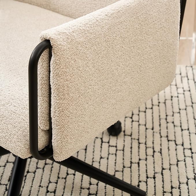 Kidol & Shellder Office Desk Chair with Arm, Swivel Adjustable Height with Wheels Comfortable Wide Seat for Home Office, Bedroom, Makeup Room, Beige