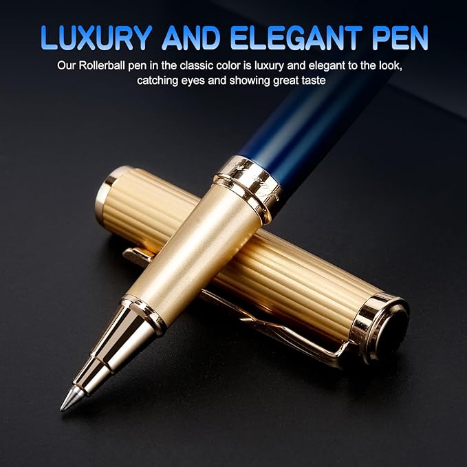 Nice Rollerball Pens with Real 24K Finish- Fancy Roller Ball Point Pens for Writing Journaling Note Taking Signature, Luxury Pen for Men Women Writers Christmas Graduation Gifts