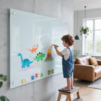 Magnetic Glass Whiteboard 48"x36" Glass Dry Erase Board 48"x36" Frameless Wall Mounted White Board Writing Board Glassboard for Office School Home Shop