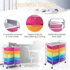 COSTWAY 15 Drawer Rolling Storage Cart, Multipurpose Mobile Storage Organizer w/Removable Drawers & Metal Frame, Utility Tools Paper Organizer on Wheels for Home, Office (Rainbow)