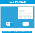 Two Pocket Folders, PANDRI 50 Pack 2 Pocket Folders, Letter Size Paper File Folder for School Office Home Business, LightBlue