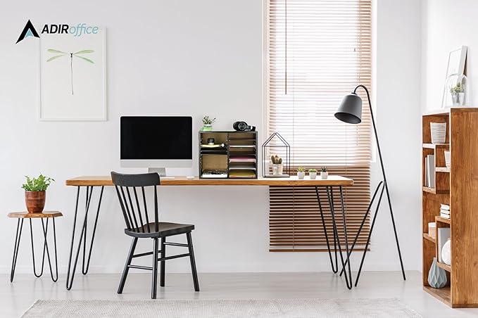 AdirOffice Wooden Adjustable Literature Organizer, 12 Compartment Office Mailbox, or Classroom Literature Organizer, Black