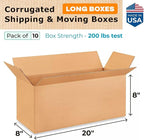 IDL Packaging Heavy Duty Moving Boxes - 20x8x8 inches (10-Pack) - Extra Strength 200 lb Corrugated Packing Boxes