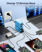 SAIPKYGS USB Charging Station (600W),12-Port USB C Charger Block with Dual 100W PD USB-C Fast Charging Station Hub for MacBook Pro/Air/All iPad Phone 17/16 15/14/13/Pro Max/Samsung Galaxy Note(Blue)