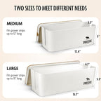 DMoose Cable Management Box - 2 Pack Medium & Large Cord Organizer for Desk & Floor, Cable Organizer Box for Child & Pet - Cable Box Hider for Tidy Office & Home (Wood Print Lid, White Box, Pack of 2)