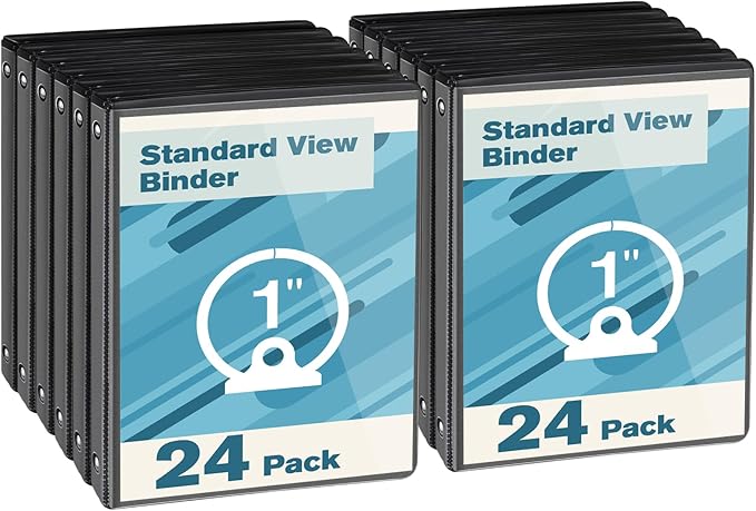 CIXILDTS 1-inch Round Ring Binder, Durable 1" 3 Ring Binder Fit Letter Size Paper, Black, 24-Pack