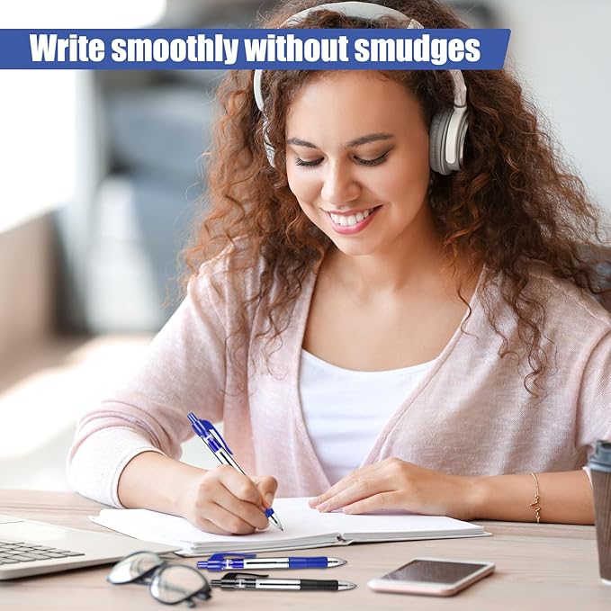 Blcculi 200 Pack Retractable Ballpoint Pens Bulk,1.0 mm Medium Point Pen,Black Gel Ink Pens,Smooth Writing Pens with Comfortable Grip for Office Supplies Journal Writing (Black Ink)