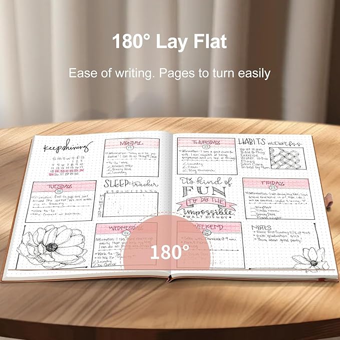 AHGXG Bullet Dotted Journal - Dot Grid Notebook Journal, 120 GSM Thick Acid-Free Paper, Large B5 Dotted Notebook 96 Pages, Leather Softcover, Inner Pocket, Journal Stencil, 7.6'' X 10'' - Rose Gold