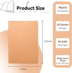 48 Pack Blank Kraft Notebooks, 8.3x5.5 Inches A5 Small Journals Bulk Blank Notebooks 80 Gsm Unlined with 60 Pages A5 Subject Notebooks Traveler Journal Set for Adult Students Back to School Supplies