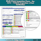 Multi-Point Inspection Form for Vehicles – 2-Part Carbonless Vehicle Checklist Pad – 8.5" x 11" Inspection Report – Edge-Glued, Manufacturer Recommended – White - Pack of 750