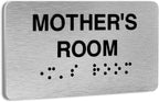 Mothers's Room Signs for Business and Office Sign, ADA Signs with Raised Text & Grade 2 Braille, Easy Installation with Adhesive Pad – Brushed Aluminum/Silver