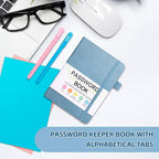 Password Keeper Book with Alphabetical Tabs，4.3"x5.7" Small Password Books for Seniors Password Notebook for Internet Website Address Log in Detail (Blue)