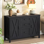 Vabches File Cabinet with 3 Drawers, Farmhouse Lateral File Cabinet Fits Files Letter/A4 Size, Wooden Filing Cabinet with Door and Adjustable Shelves Printer Stand for Home Office, Rustic Black