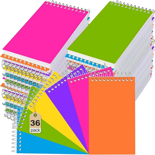 36 Pcs Small Pocket Notebooks 3 x 5 Inch Mini Memo Spiral Notepads Top Bound College Ruled Lined Note Pads for Back School Office Journaling Noting, 75 Sheets/Pad (Bright Color)