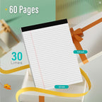 2 Pcs Legal Pads 8.5 x 11 Note Pads 8.5 x 11 Inch Notepad 60 Sheets Writing Pads Wide Ruled Lined Paper Pads White Paper Note Pads 8.5 x 11 with 30 Sheets Per Legal Pad for School, Office, Home