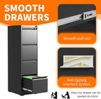 OPTYMIRA 4 Drawer Metal File Cabinet with Lock Heavy Duty Lockable Filing Cabinets Home Office Steel File Cabinet Black Vertical File Cabinets for Legal/Letter Size File,Assembly Required