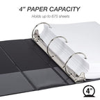 Samsill 4 Inch 3 Ring Binder, Made in USA, Economy Round Ring, Clear View Cover, 675 Sheet Capacity - for School, Home, Office - Black