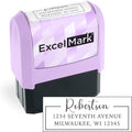 ExcelMark Address Stamp - Custom Return Address Stamp with Elegant Designs, Vibrant Colors & Patterns – Perfect for Mail, Invitations & Gifts (Violet Mount, Signature Frame)
