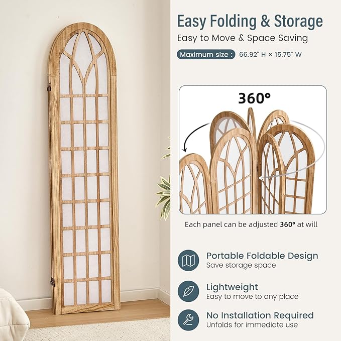 Aletheiawu Room Divider and Folding Privacy Screen, 4 Panel Japanese Shoji Style Room Divider, Partition Divider for Room Separation, Portable Shoji Screen for Home Office Restaurant - Natural