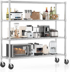 Homdox 4 Tier Heavy Duty Metal Wire Shelving with Wheels, 2400 lbs Capacity Garage Storage Rack, Rolling Industrial Storage, Adjustable Commercial Shelves for Kitchen, Warehouse, 18"x60"x72", Chrome