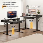 Grandder 55 x 28 inch Electric Standing Desk with 4 Drawers, Sit Stand Up Desk Adjustable Height with Storage Shelf for Home Office Ergonomic Adjustable Desk with Splice Board, Black
