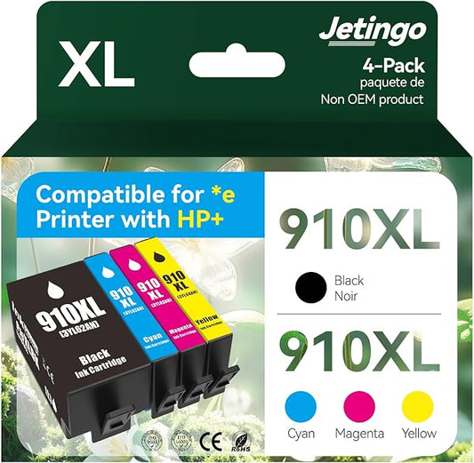 910XL Ink Cartridges Combo Pack Replacement for HP 4 Pack Black and Color 910XL Ink Cartridges HP910 HP910XL for Officejet Pro 8025e 8015e 8028e 8035e 8025 8035 8020 Printer (BK/C/M/Y)