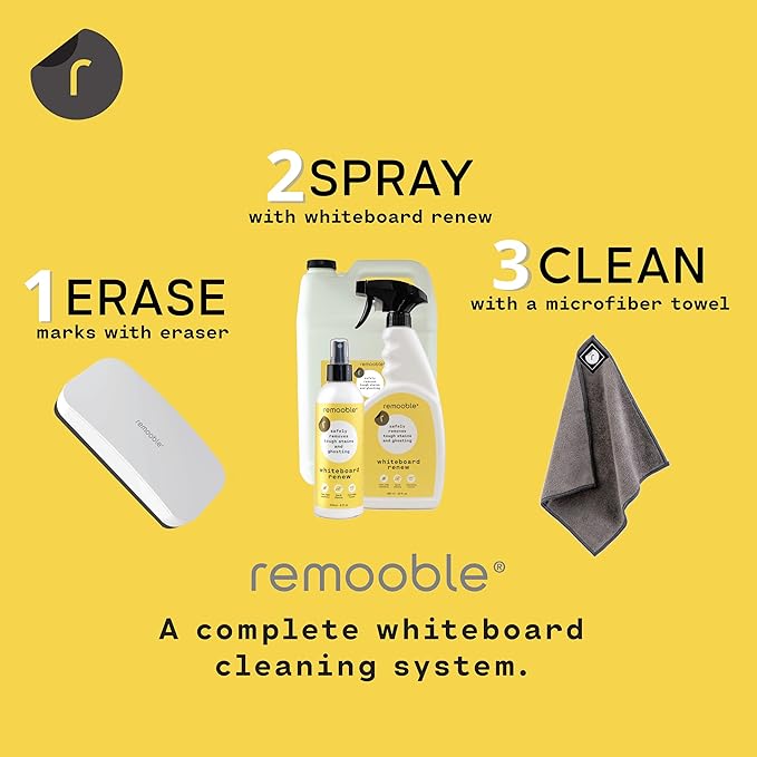 Remooble Dry Erase Whiteboard Cleaner Spray - Safely Removes Tough Stains and Ghosting (12 Pack)