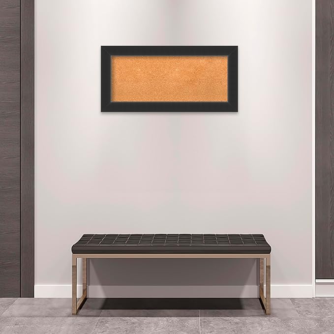 Amanti Art Natural Cork Board for Wall, 17x35 Vision Board with Black Wood Frame, Medium Corkboard Office Decor for Home Organization, Modern Corkboard Pinboard to Display Items for Home Organization