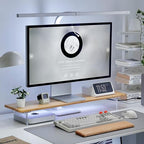 ROCDEER Bamboo Monitor Stand Riser with RGB Lights,31.5 Inches Desktop Shelf with Acrylic Legs Supports for Desk, PC Computer Monitor, Laptops, Printer, Speakers (Natural)