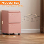 METAN 2 Drawer Vertical File Cabinet with Lock, Mobile Metal Filing Cabinet for Legal/Letter Size, Office Storage File Cabinet Under Desk with Card Holder,Assembly Required,Pink
