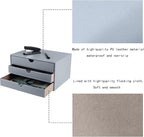 Leather Desk Organizer with 3 Drawers/Tray, Executive Office Supplies Desktop Filing A4 File Cabinet/Holder, Stackable Storage Box Grey (Gray)