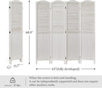 Room Dividers, 5.75Ft Individual Privacy Screens Foldable Wooden Louver & MDF Stable Wall Divider for Home Office Bedroom, 4 Panels (White-Washed)