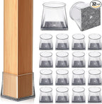 32 Pcs Square Chair Leg Floor Protectors for Hardwood Floors, Clear Silicone Chair Leg Caps Covers Sliders, Floor Protectors for Chairs, Protect Floors (M Fits: 1-1/16" to 1-5/16")