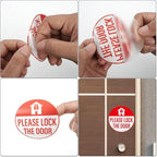 YIKIADA Please Lock The Door Sticker 3 × 3 Inches Vinyl Self-Adhesive Decals Waterproof Close Door Warning Labels Gate Office Window Indoor Clings 10 Pack