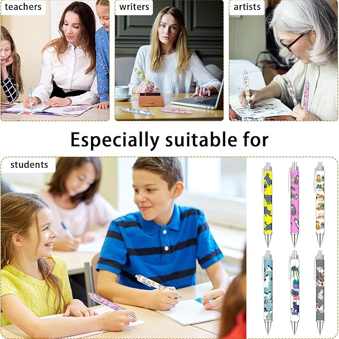 Idealmuzik 6 Cat Pens for Cat Lovers,Cute Kawaii Funny Cats Kitty Themed Paw Ballpoint Gel Pen, Japanese Stationary Notebook Diary For Women Office Worker Supplies Stuff Decor Desk Accessories Gifts