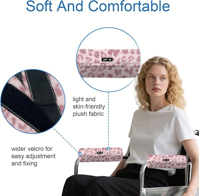 SPRING SEAON Wheelchair Armrest Covers 2 Pack Soft Memory Foam Wheelchair armrest Pads Wicking Washable for Office Transport Chair (Pink Leopard)
