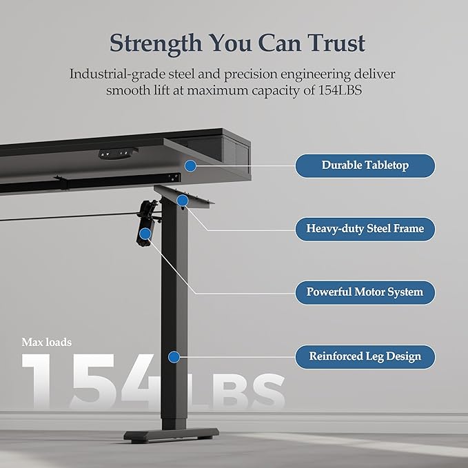 Klicelor 48 Inch Electric Standing Desk with Drawers, Adjustable Height Small Sit Stand Desk for Home Office, Compact Computer Workstation with Storage– Black