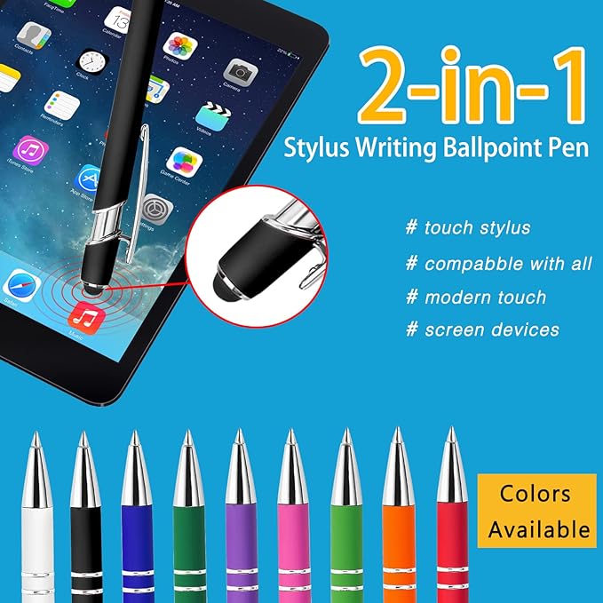 Max 500 Pcs Personalized Pens Bulk, Custom Pens with Free Engraving, Customized Stylus Tip Ballpoint Pen with Your Name Massage Text for School Office Business Graduation Anniversaries-100 Packs