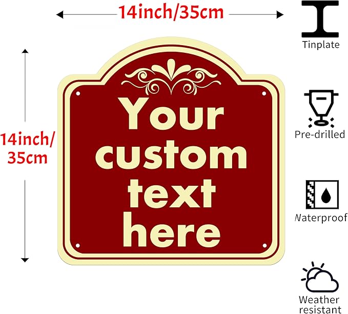 HK SIGNS Aluminum Weatherproof Metal Sign, Custom Indoor/Outdoor Decorative Sign, Modern Style, Red, 14*14 Inch