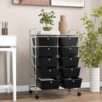 GOFLAME 10-Drawer Rolling Storage Cart, Art Craft Storage Organizer on Wheels, Multipurpose Movable Utility Cart for School, Office and Home, Black