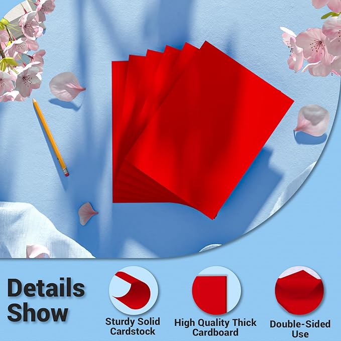 Cardstock Paper, Red Cardstock 8.5x11, 80 Sheets Christmas Card Stock, 200GSM Thick Printer Paper 8.5x11, Red Blank Card Stock Paper for Greeting Cards, DIY Cards, Wedding Invitation, Postcards