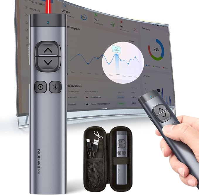 Norwii N97s TV Screen Presentation Clicker for powerpoint presentations, powerpoint clicker, Presentation Remote, Bluetooth Wireless Presenter, Digital Pointer for TV Screen Under Win/Mac