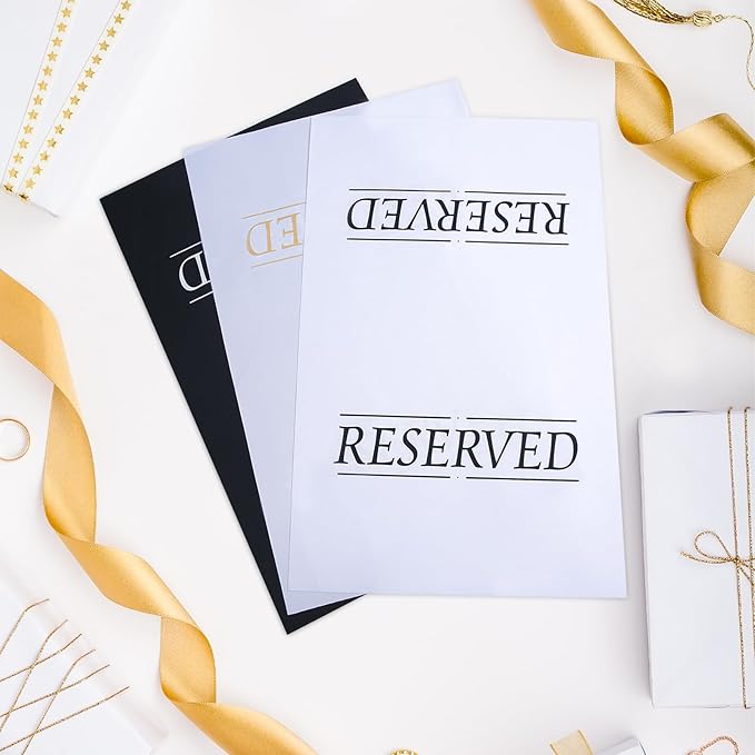 12 Pcs Reserved Seating Signs Reserved Chair Sign Printed Placeholder for Church Pew, Wedding, Party Events (Black, 12 Pcs)