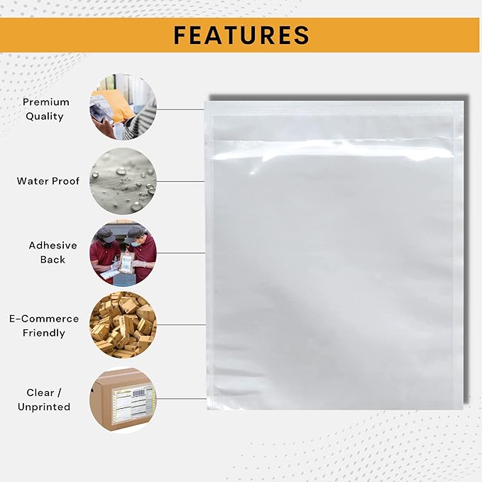 20,000 Pack 7"x10" Shipping Label Sleeves – Clear Self-Adhesive Packing Slip Pouches, Waterproof Packing List Envelopes – Ideal for Shipping Documents, Mailing Labels, Invoices & Packing Slips