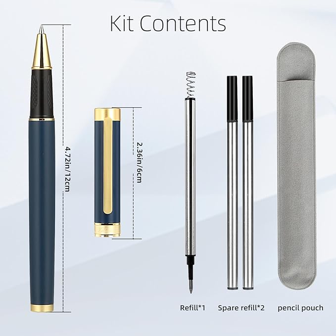 Stunning luxury pen fancy pens nice pens for men pure copper heavy feel Office Executive Pen Professional Smooth Writing Pens for journaling with Gift and 2 Refills(Blue)