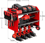Power Tool Organizer Wall Mount with Charging Station, Heavy Duty 3 Layer Garage Tool Storage with 4 Cordless Drill Holder and 8 Outlet Power Strip, Gift for Men Husband Dad Birthday Anniversary red