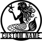Custom Mermaid Metal Sign,Personalized Mermaid Name metal Signs,Mermaid Wall Decor,Beach Theme Decor, Girls Mermaid Room Decor,Metal Wall Decor (Style-1)