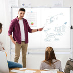 VIZ-PRO Double-Sided Mobile Whiteboard, 72 x 40 Inches, Magnetic Rolling Dry Erase White Board on Wheels with Aluminium Frame and Stand