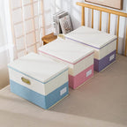 PRANDOM Collapsible Storage Bin with Lid [3-Pack] Fabric Foldable Storage Box Organizer Container Basket Cube with Cover for Home Bedroom Closet Office Nursery Purple&Cream(14.9x9.8x9.8)