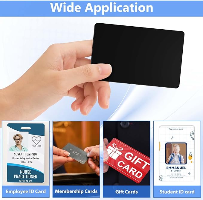 250 Pack - Premium Blank PVC Cards for ID Badge Printers - Premium Quality Black CR80 30 Mil (CR8030) by KLMNDUO - Compatible with Most Photo ID Badge Printers(Black)